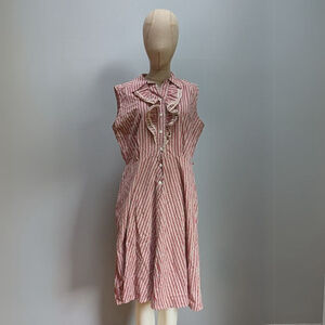 Princess Peggy Vintage 1940s RedWhite Stripe Sleeveless Pocket Dress - See Notes